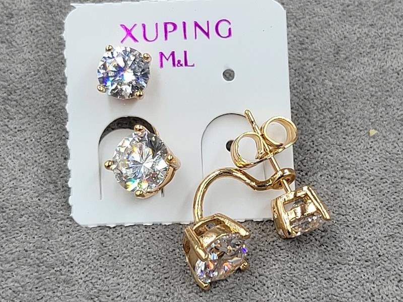 Гвоздики пусети 6+7 мм Xuping висота 17 мм колір 18к