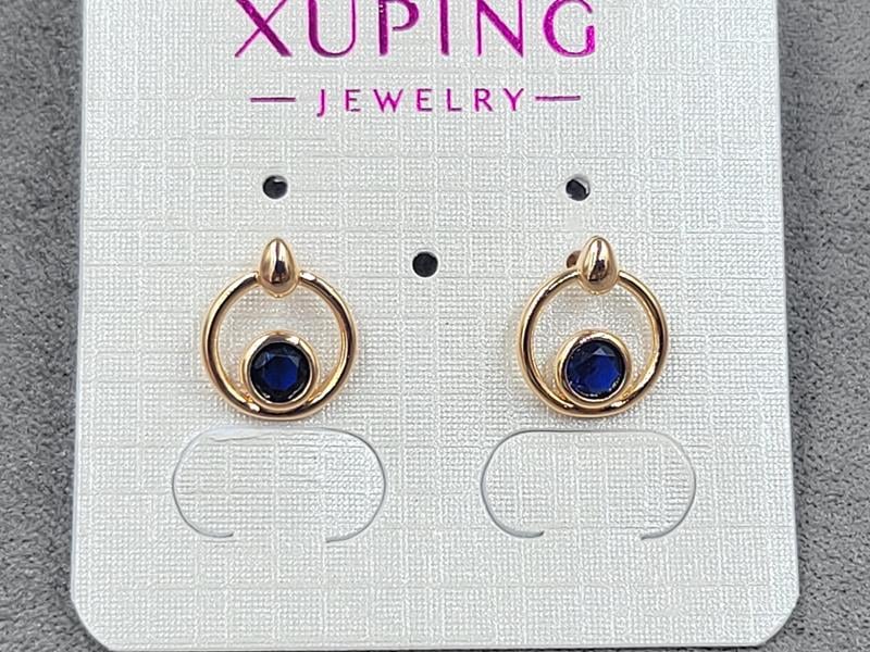 Гвоздики Xuping 10 мм з синім стразом 5 мм колір 18к