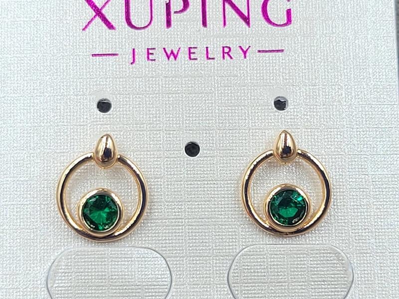 Гвоздики Xuping 10 мм з зеленим стразом 5 мм колір 18к