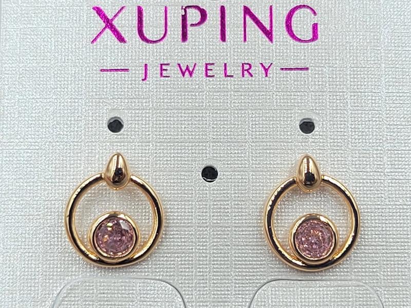 Гвоздики Xuping 10 мм з рожевим стразом 5 мм колір 18к