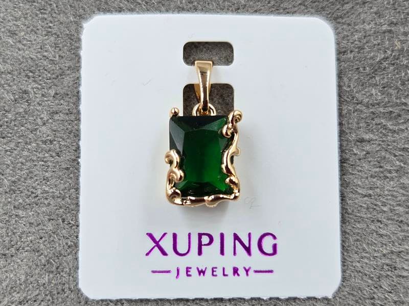 Кулон Xuping 8 мм висота 18 мм с зеленим стразом колір 18к