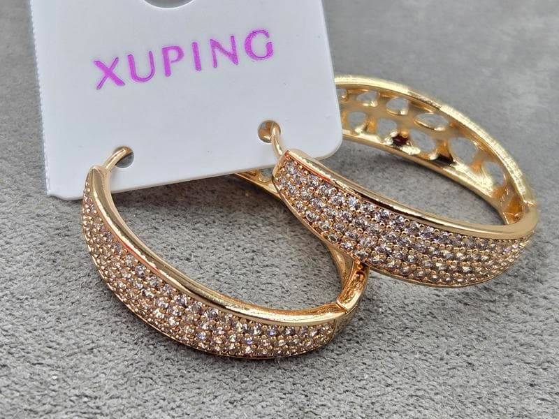 Сережки Xuping 7 мм висота 25 мм замок Конго колір 18к