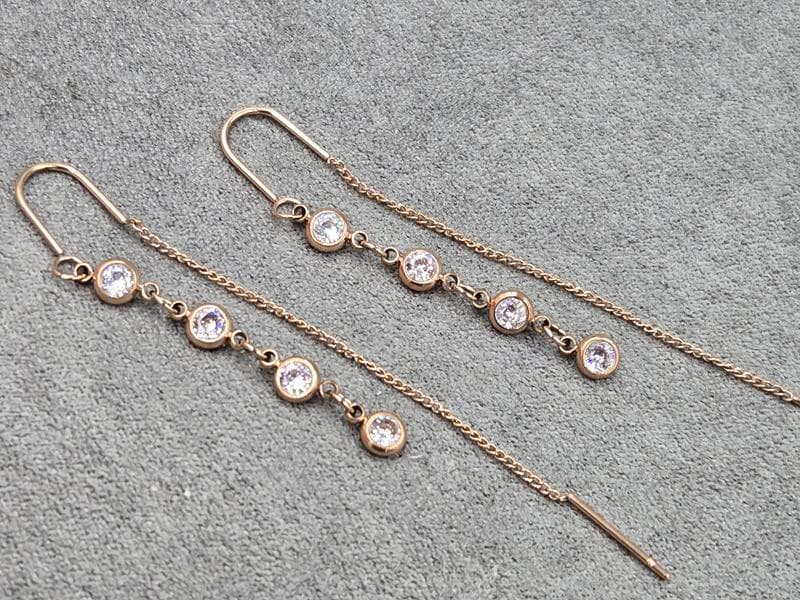 Сережки протяжки Xuping ТТМ 4 мм довжина 4,5 см колір рожеве золото